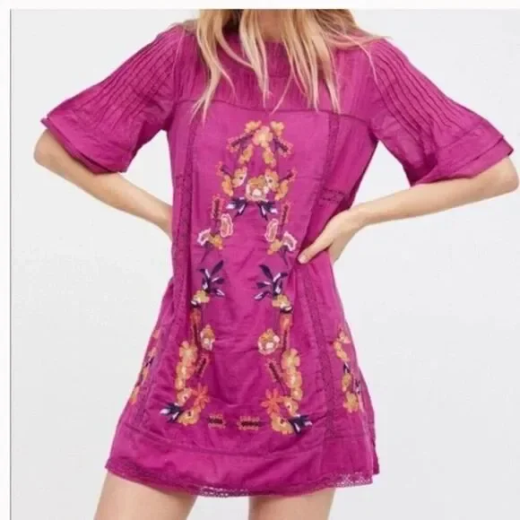 Free People Perfectly Victorian Embroidered Mini Dress Size S